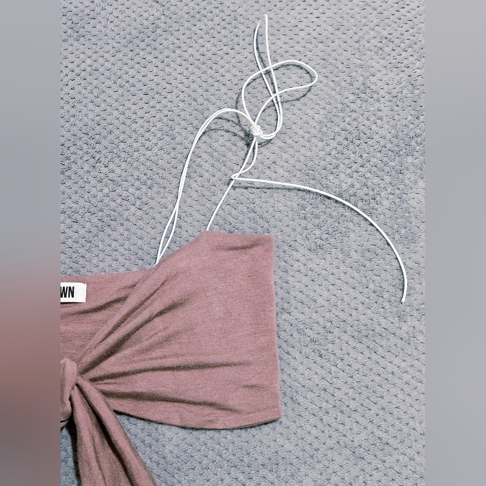 Joah Brown Front Tie Corded Crop Top /  Bra Bralette W Bow Shoulder Ties - Picture 8 of 11
